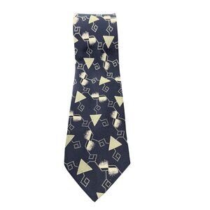Boss Hugo Boss Mens Navy Blue 100% Silk Geometric Triangle Pattern Size 57"